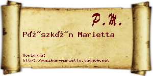 Pászkán Marietta névjegykártya
